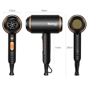 Secador de cabelo elétrico potente Kemei com sistema de proteção