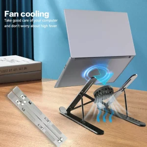 Suporte para laptop de mesa com ventiladores.