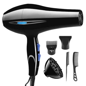 Secador de cabelo 2200W com difusor preto.