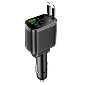 Carregador veicular retrátil 5 em 1 USB tipo C PD com cabo retrátil