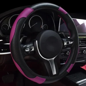 Funda para volante de coche de cuero sintético con fibra de carbono