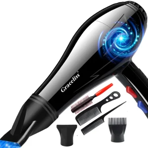 Secador de cabelo com 5 brindes, aquecimento rápido
