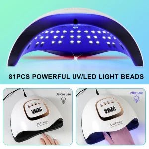 Lâmpada UV para unhas com 81 LEDs, 4 temporizadores e sensor automático