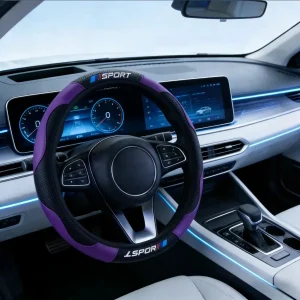 Funda para volante de coche deportivo de cuero y fibra de carbono